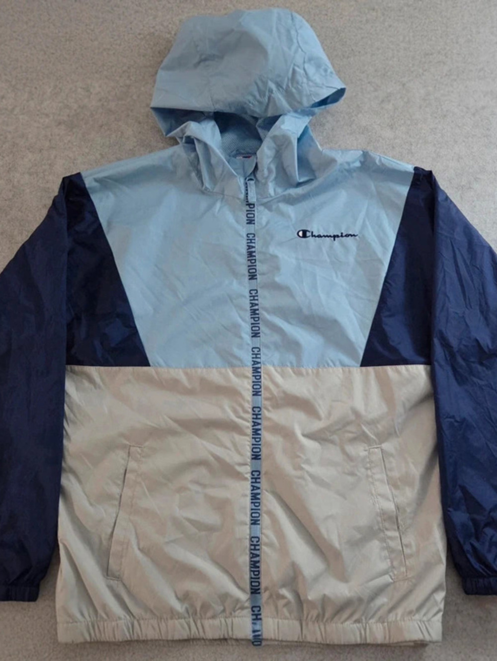 Champion Youth Colorblock Hooded Windbreaker Jacket Blue Navy - L 14/16